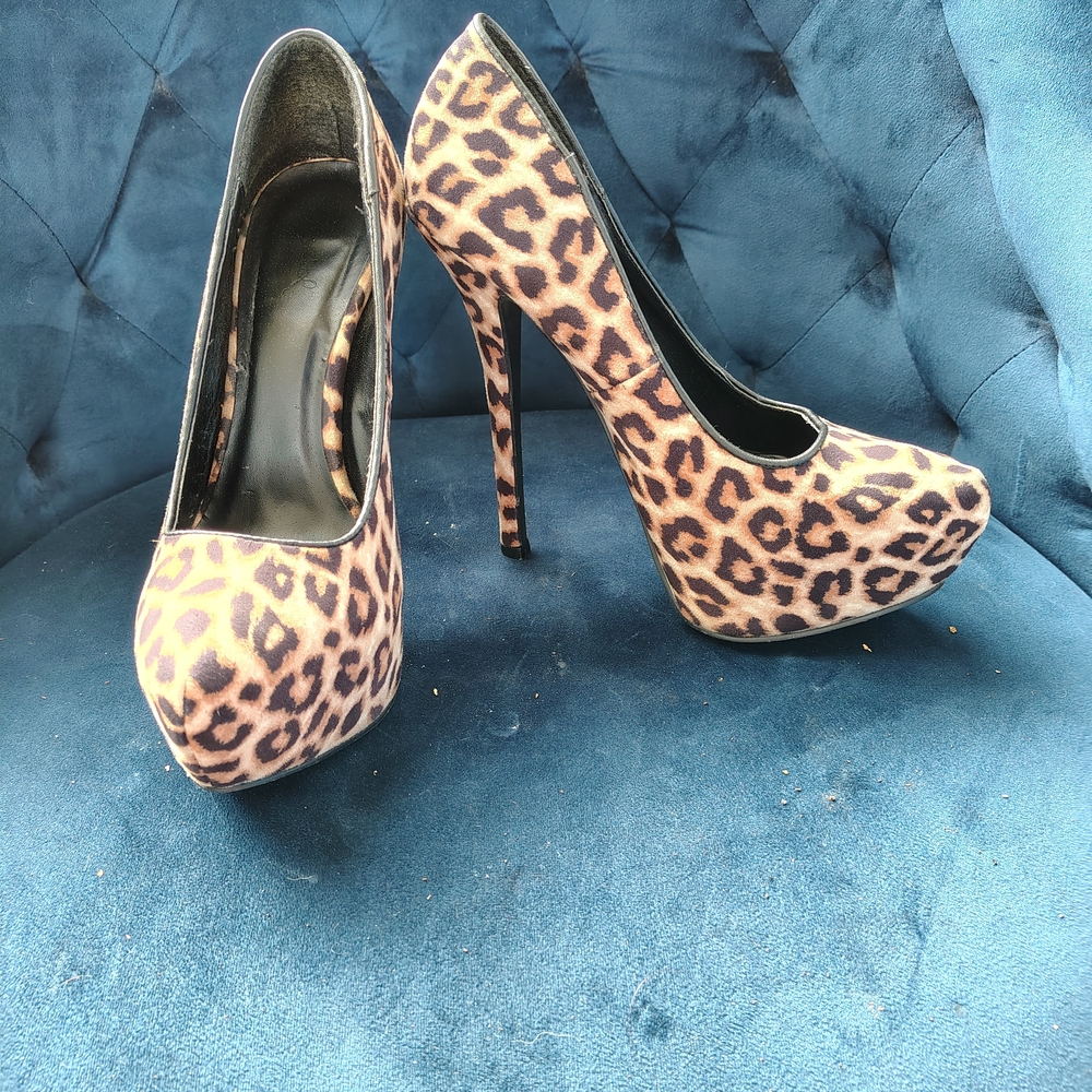 Qupid Leopard Print Platform Heels